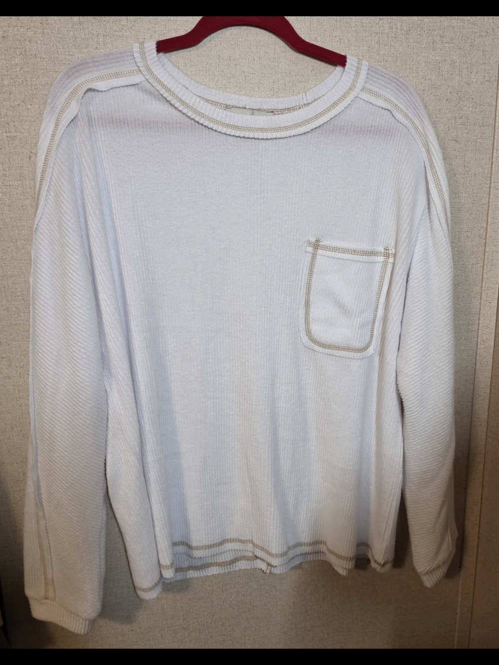 Zenana Outfitters Cream-Trim White Crewneck Long Sleeve Shirt